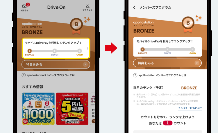 ホーム画面の会員ランク表示