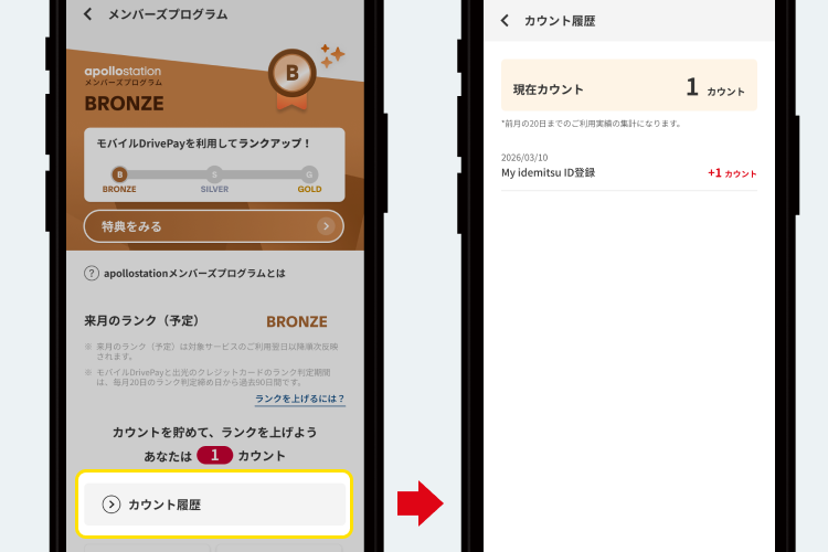 会員証画面の会員ランク表示